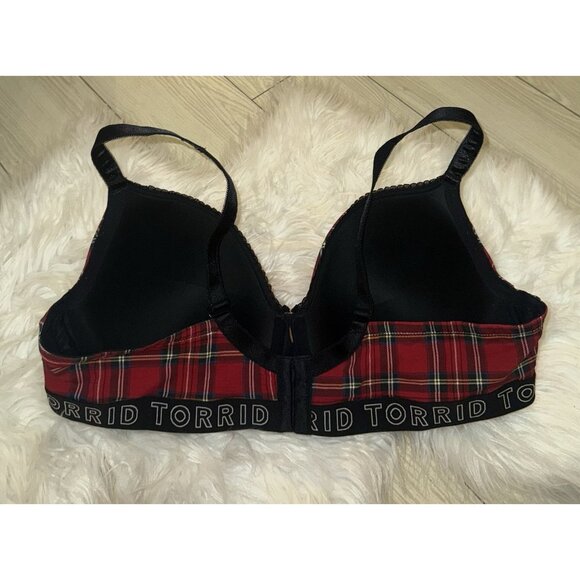 Torrid Curve Logo Red Plaid Cotton Lightly Lined T-Shirt Bra UW Womens 44D - Picture 5 of 8
